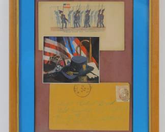 029 lot0018 Civil War Memorial Framed Philatelic Collage Postal Cover Stamp Military