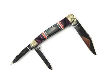 081 lot0604 US Queen Cutlery Brian Yellowhorse Limited 3 Blade Folding Pocket Knife