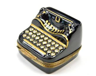 021 lot0691 Limoges France Vintage Typewriter Porcelain Trinket Box Black Gold S J