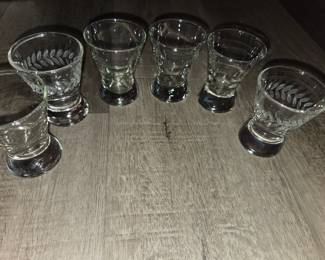 Extremely Rare 1950's Set of 6 vintage etched crystal cordial or lemonchello