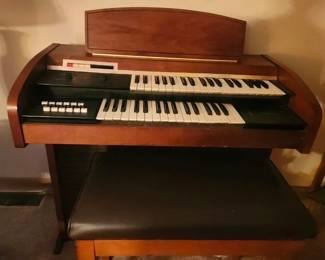 Vintage Baldwin Electric organ with 2 keyboard & Bench with storage