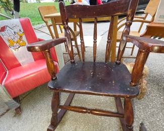 Antique 19th Century wooden Windsor children's Rocking chair 1870-1900