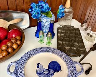 Blue & White, Vintage Kitchenware, Primitive Kitchen Collectibles