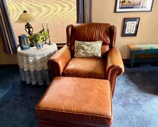 Beautiful Cognac Color Chair w/Ottoman