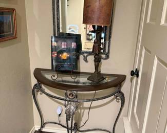 Metal 1/2 moon hall table with mirror