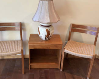Lot 5: Danish MCM Teak Chairs, Small Table & Lamp