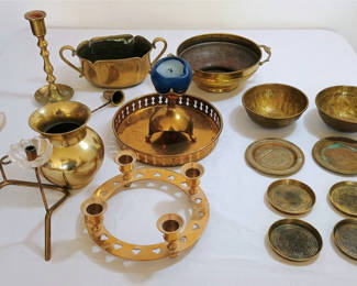 Lot 127: Assorted Norwegian Brass Decorative Bowls, Trays, and Candle Holders