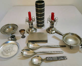 Lot 124: Antique Norwegian Pewter serving dishes and decor
