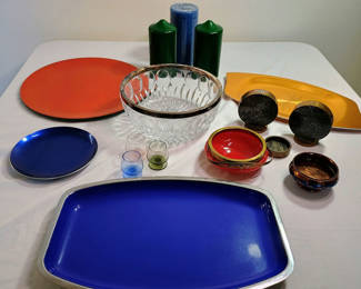 Lot 141: Assorted Decorative Bowls, Trays, Candles, and Glassware