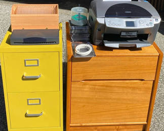 Lot 111: Two unique small file cabinets, Printer, etc.