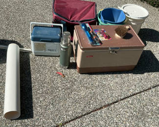 Lot 170: Clamming Equipment. Coolers, Buckets, Thermos,