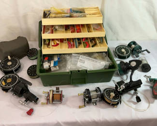Lot 160: Fly Fishing Lot #6, Fishing Reels, Tackle Box, and Fishing Accessories