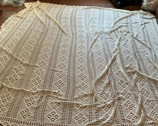 Lot 17: Two More Vintage Crocheted Bedspreads Or Tablcloths