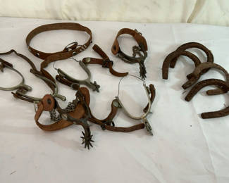 Lot 164: Antique Western Spurs and Horseshoes