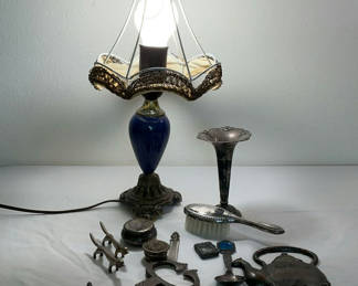 Lot 147: Vintage Table Lamp and Assorted Metal Decorative Items