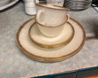 anchor Hocking milk glass, gold anniversary set