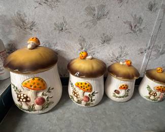 Vintage ceramic mushroom canister set