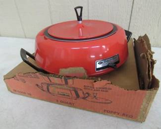 1960's - 1970's Poppy Red Bake & Serve w/Cord & Booklet