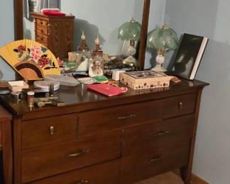 Mid Century Hard Wood Dresser with Mirror