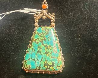 925 Spiderweb Turquoise Large Pendant 