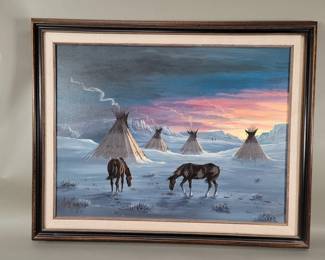 364 Two Bulls Sioux signed oil painting on canvas