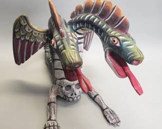 309 Vintage hand painted wood Mexican folk art dragon