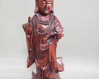 571 Vintage carved wood Guanyin sculpture