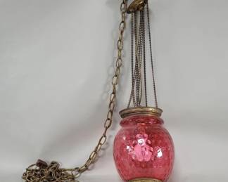 098 451 Vintage cranberry glass hanging light
