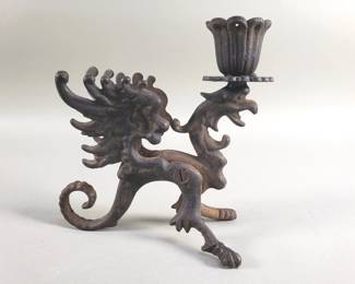 79 Vintage cast iron griffin candleholder
