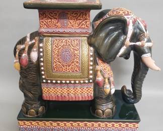 574 Vintage glazed ceramic elephant plant stand