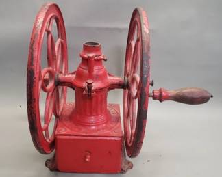 109 76 Antique cast iron double wheel coffee grinder