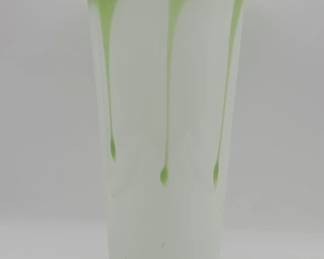 586h Vintage handblown green and white cased art