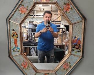 605 Vintage Japanese octagonal mirror with reverse