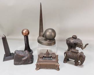 325 Group of vintage metal pieces, bank, trinket b