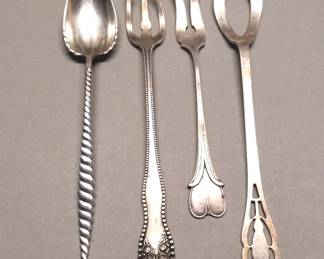 155 15 4 antique sterling serving pieces, olive spoon,