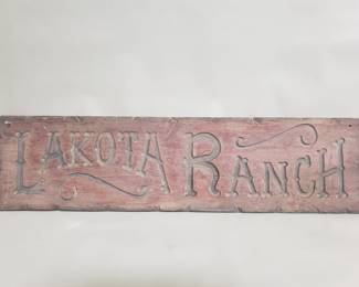 398 Vintage carved wood Lakota Ranch sign