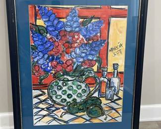 454h Framed artist signed Marcia Scott mixed media