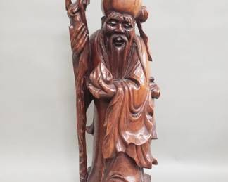 560 Vintage carved wood Shou Xing sculpture