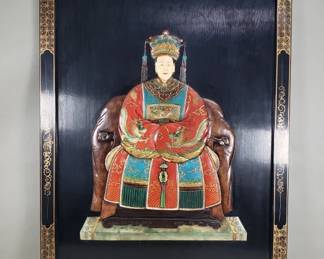 177 Vintage Chinese soapstone on wood wall plaque