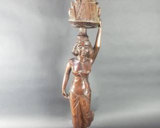 154 Vintage carved wood balinese women sculpture