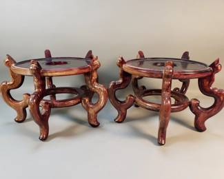 220 Pair of vintage Chinese walnut fishbowl stands