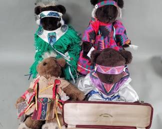 456 Group of Native American themed plush teddy bears