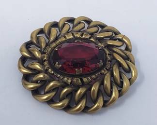 188 314 Signed Joseff red ruby rhinestone and goldtone