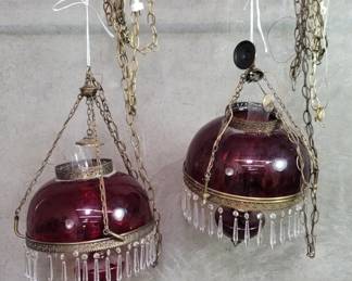 097 450 Pair of Victorian ruby glass glass hanging
