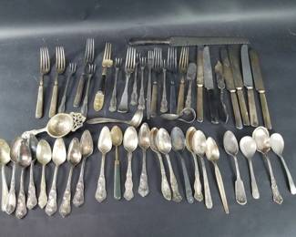 390 Group of vintage silver plate flatware