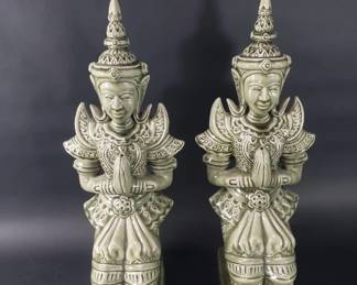 166 Pair of ceramic thai teppanom kneeling deity