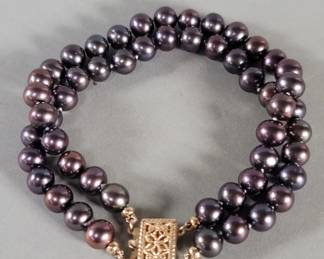 015 507 Peacock pearl and 14k gold bracelet