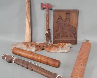 440 Group of wood carved sculpture, wall decoration,
