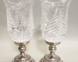 474 Pair of 3pc hurricane candlesticks