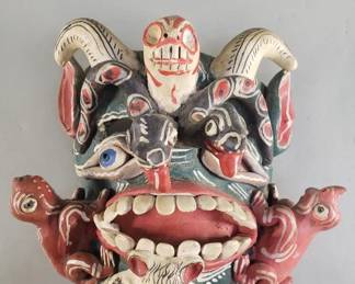 85 Vintage Mexican folk art terracotta wall mask